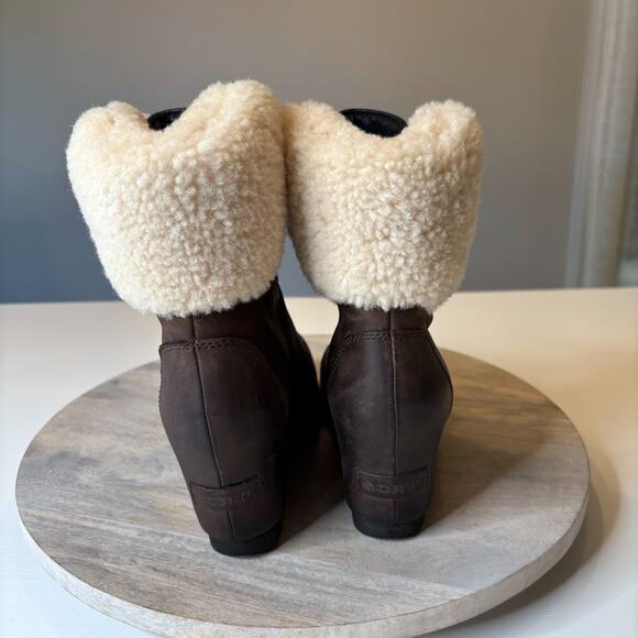 Sorel Conquest Wedge II Shearling Lace Up Boots Brown Leather Size 8 - Picture 8 of 12